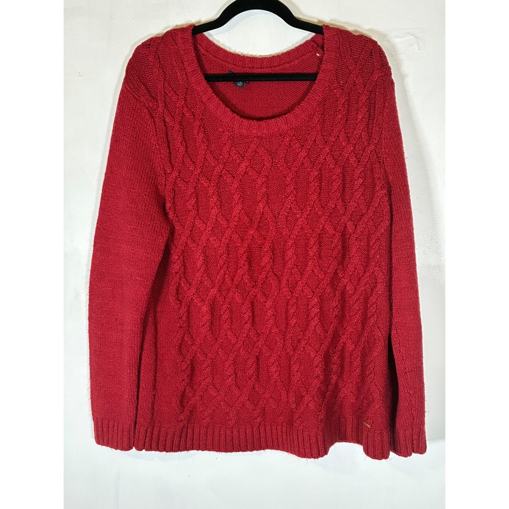 Tommy Hilfiger XL Red Cable Knit Scoop Neck Sweater Cotton Blend Long Sleeve